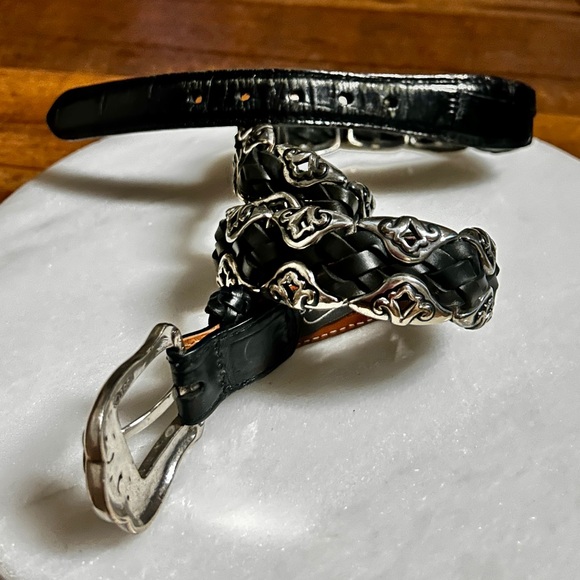 Brighton ~ Vintage ~ Women’s Small ~Black Leather Braided W/Silver Conchos Belt - Picture 7 of 16